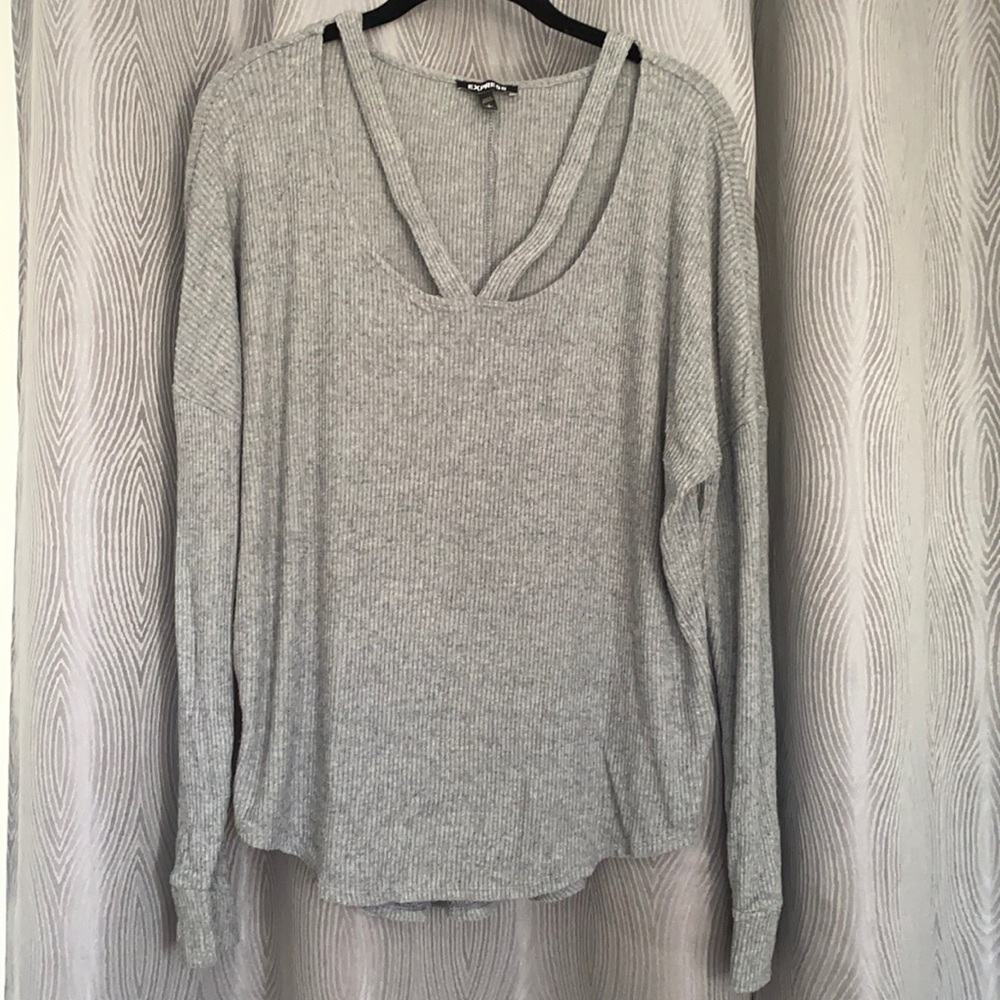 Express Grey Ribbed Long Sleeve